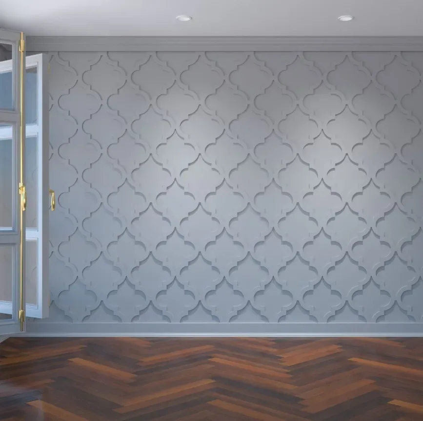 A room with a door open and a gray wall.